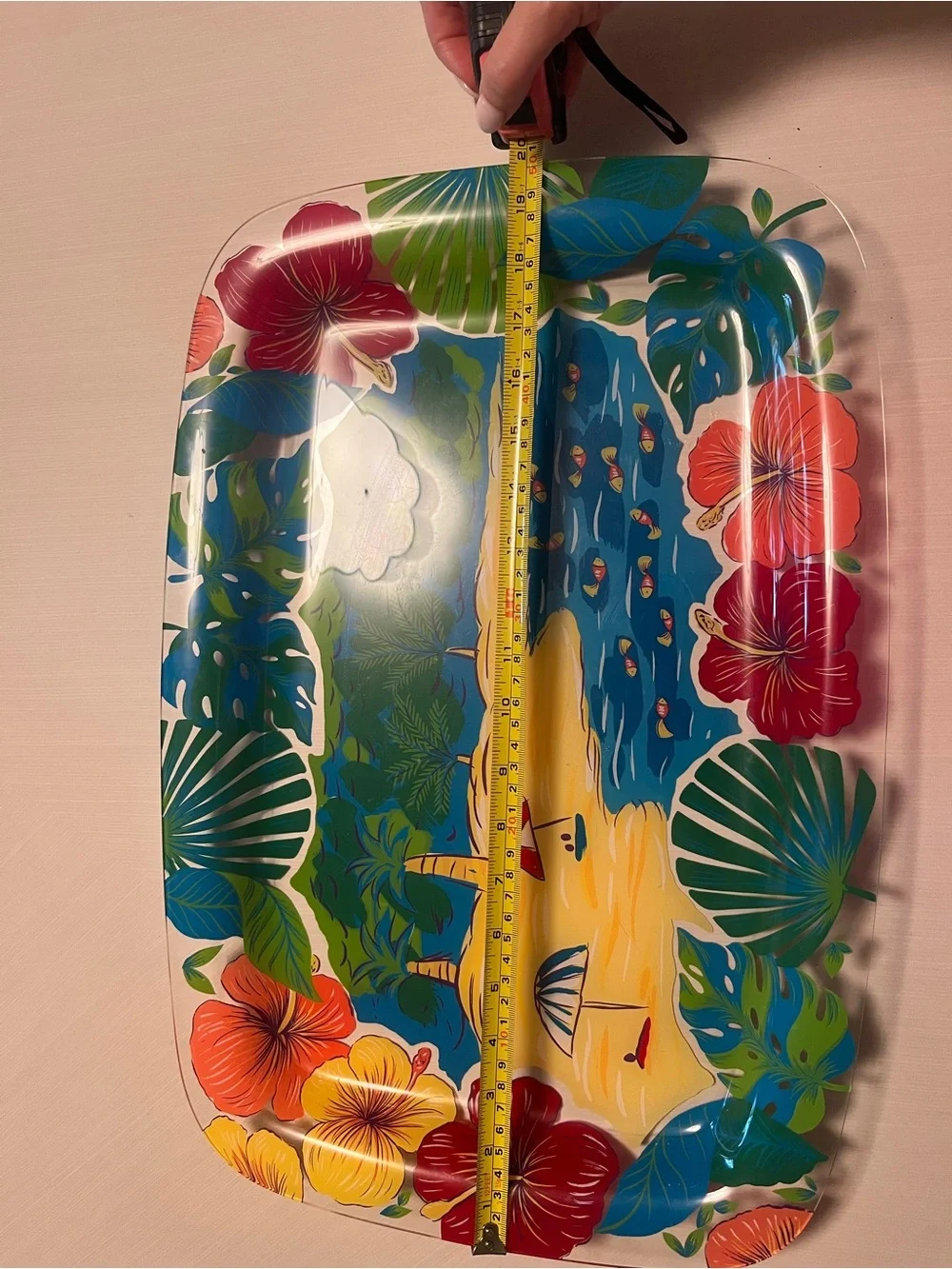 Tropical Beach Print Serving Platter with Hibiscus and Palm Leaves - Picture 3 of 4